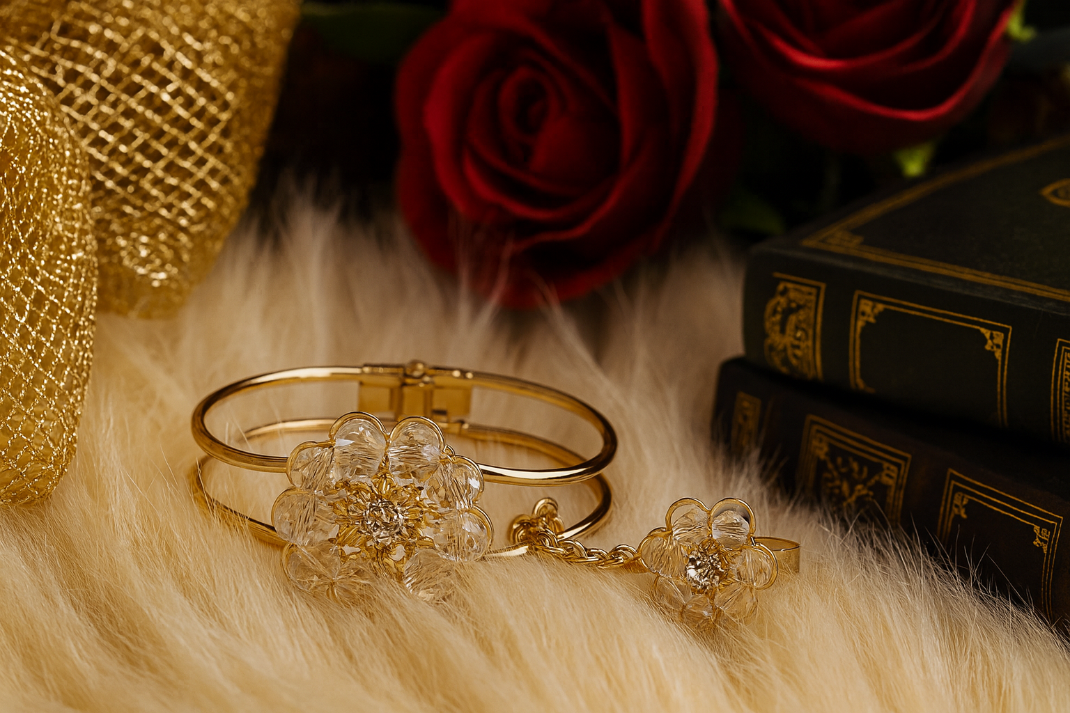 Golden Bloom Elegance — Where Grace Meets Sparkle