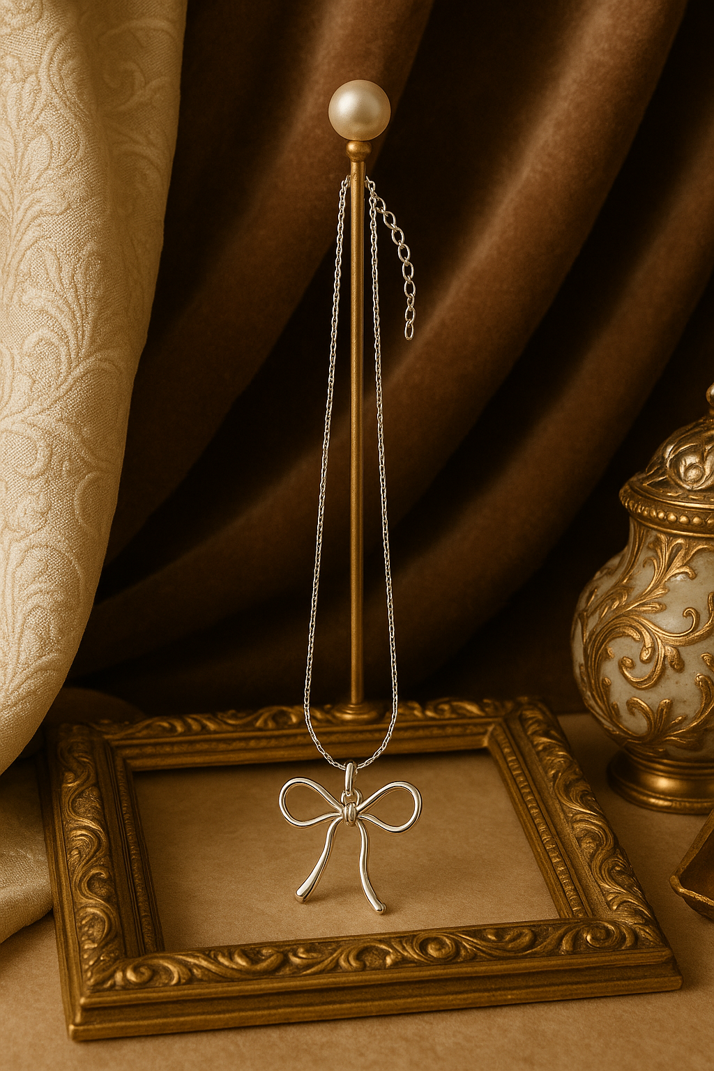 Elegant Charm: The Silver Bow Necklace