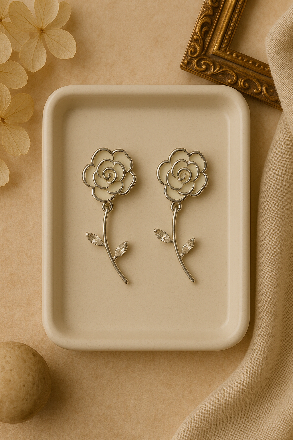 Silver Bloom: Intricate Floral Drop Earrings