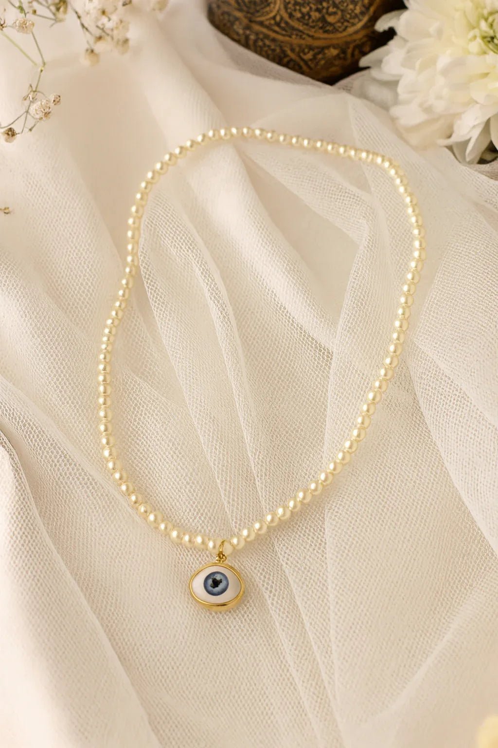 Divine Gaze Pearl Necklace – Where Elegance Meets Protection - Kemyu