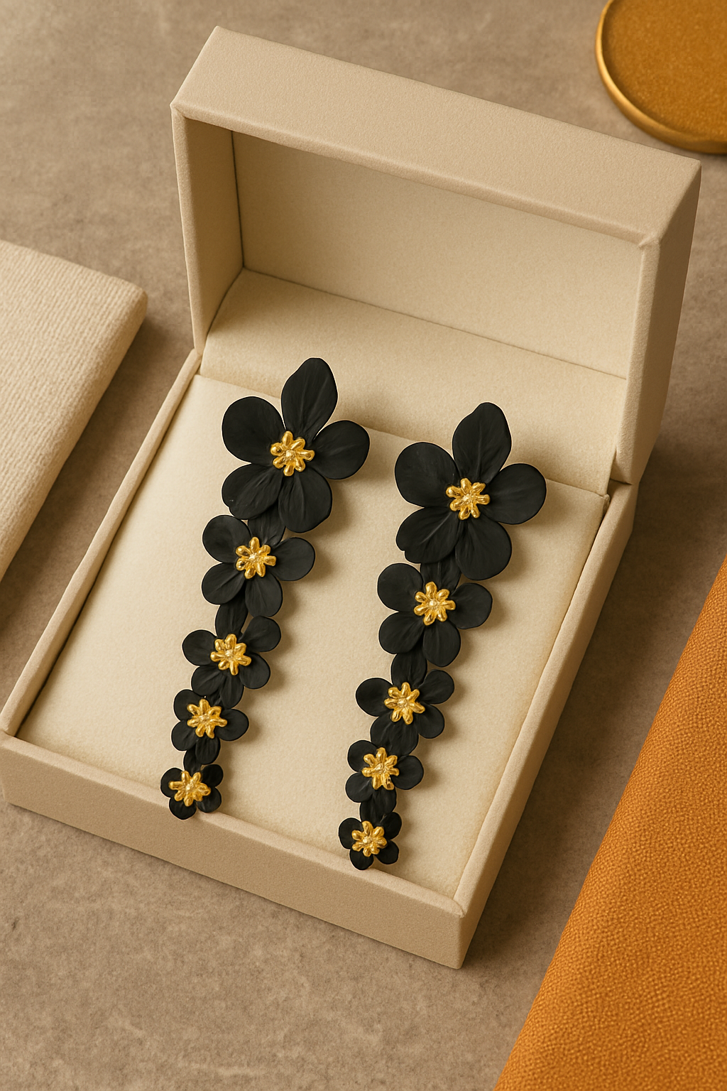 Midnight Bloom – Statement Floral Earrings