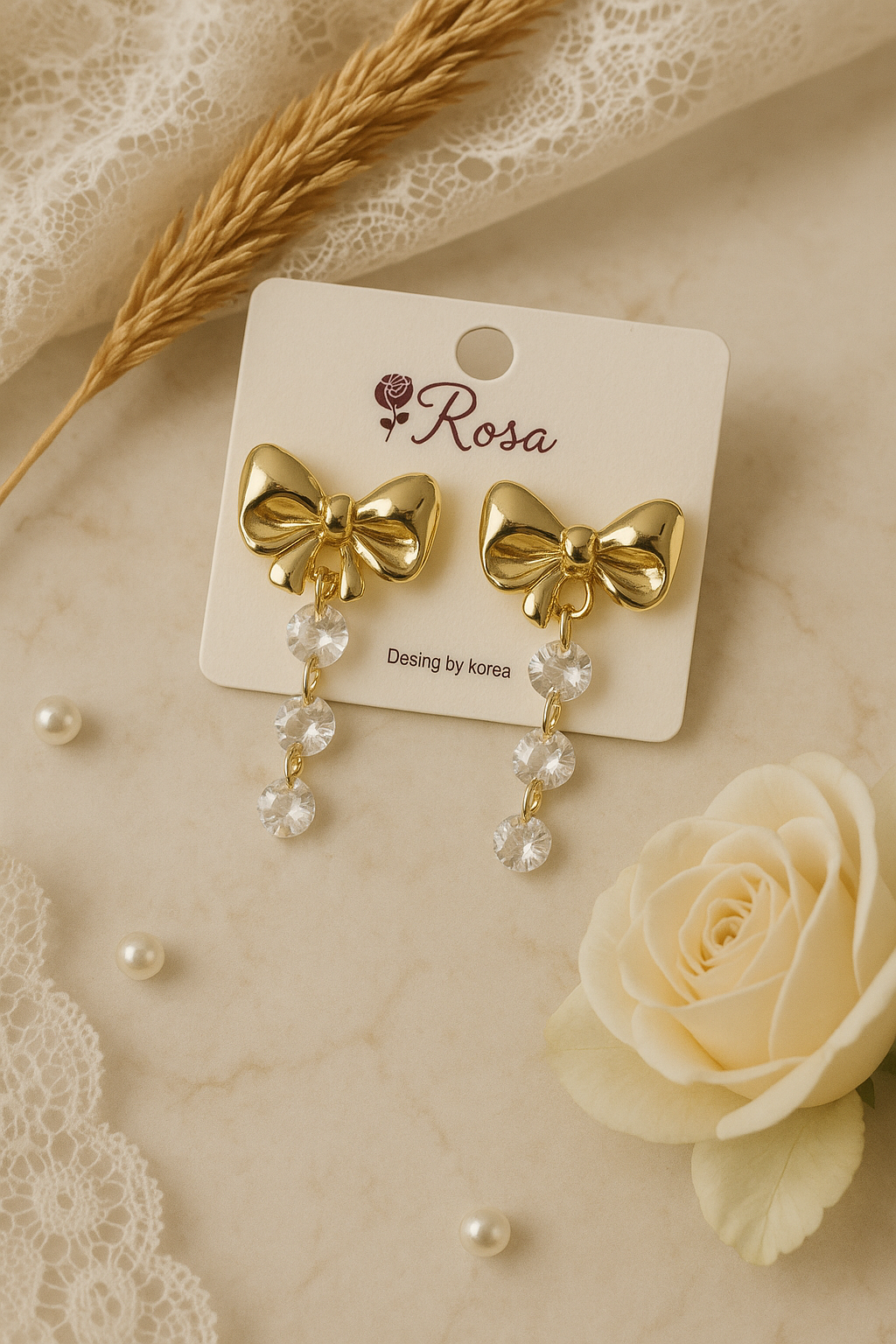 Golden Grace – Crystal Drop Bow Earrings