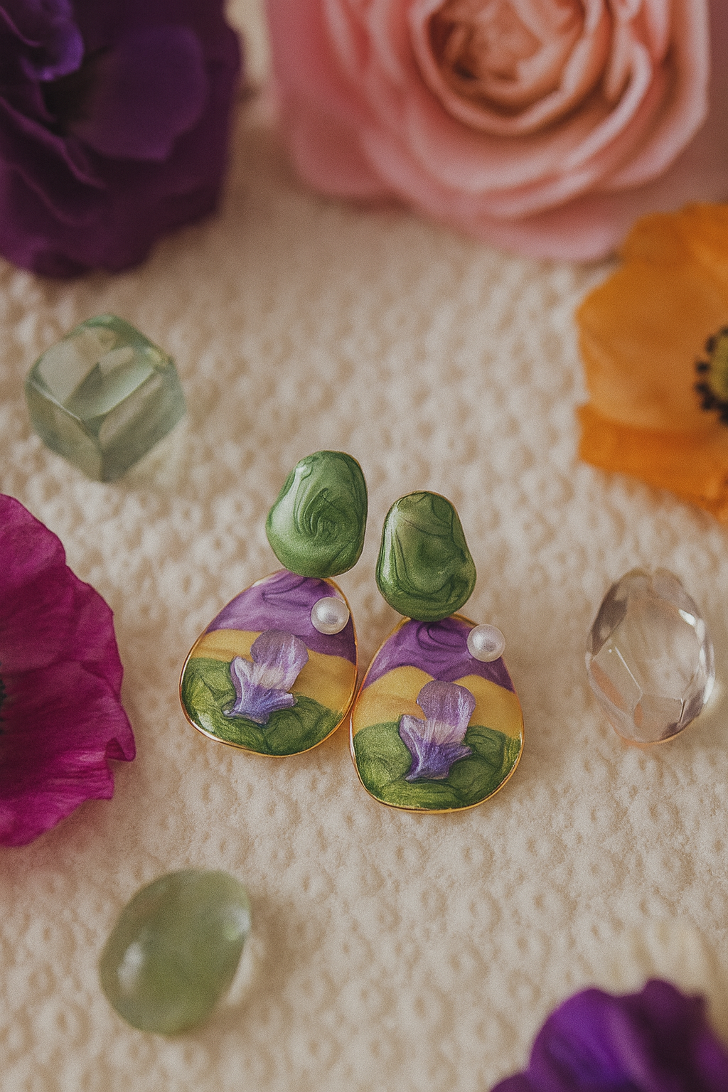 Bloom & Glow – Handcrafted Floral Dangle Earrings