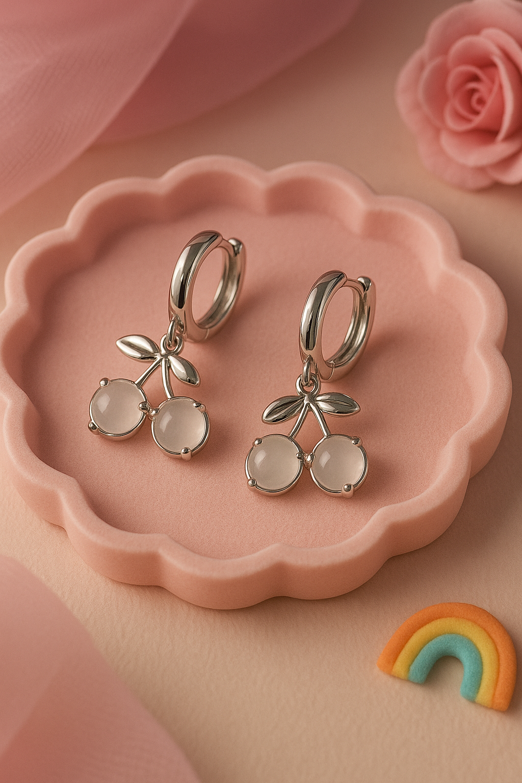 Ethereal Elegance – The Silver Cherry Drop Earrings
