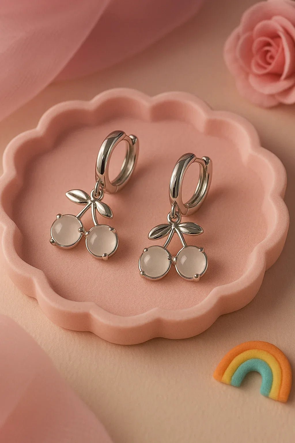 Ethereal Elegance – The Silver Cherry Drop Earrings - Kemyu