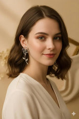 Silver Bloom: Intricate Floral Drop Earrings - Kemyu