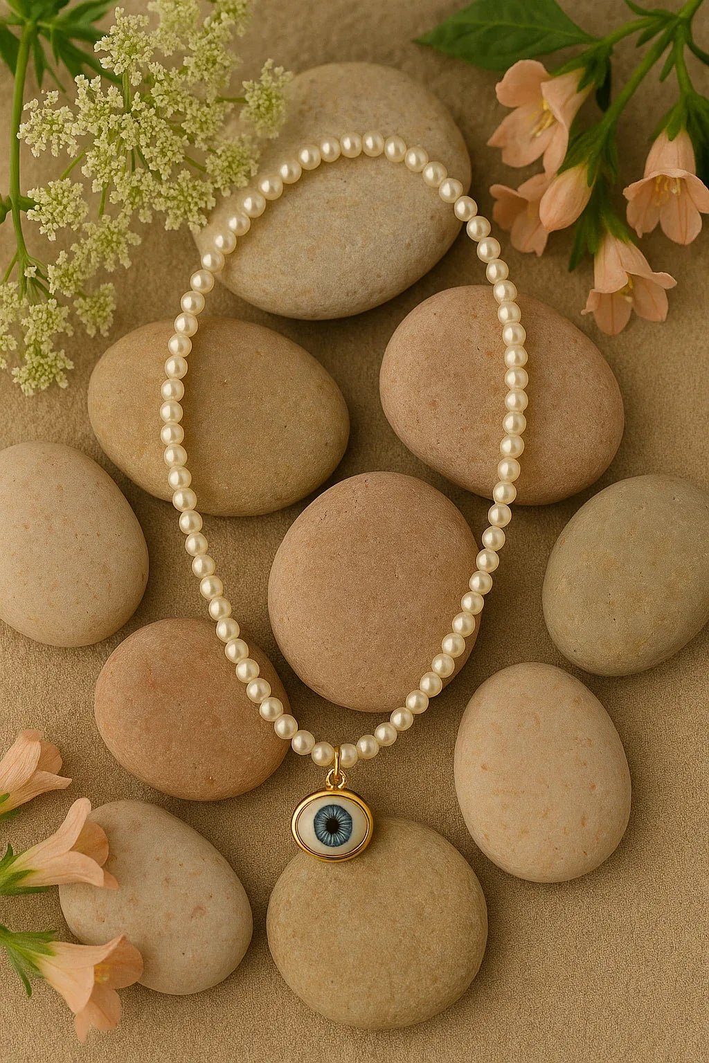 Divine Gaze Pearl Necklace – Where Elegance Meets Protection - Kemyu