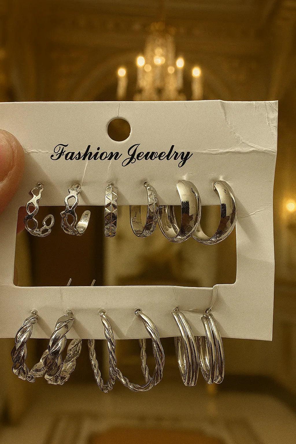 Silver Hoop Glam Set | 6 Pairs of Chic & Classy Earrings for Every Mood! - Kemyu