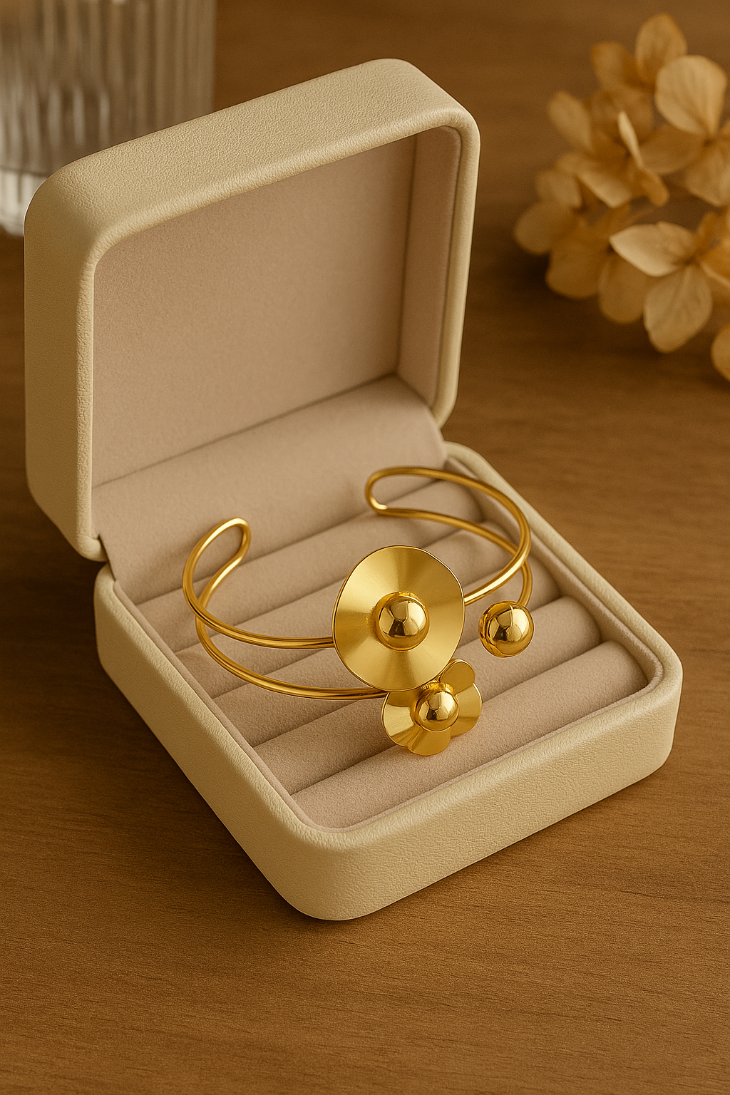 Golden Bloom Cuff Bracelet – Elegance in Every Curve