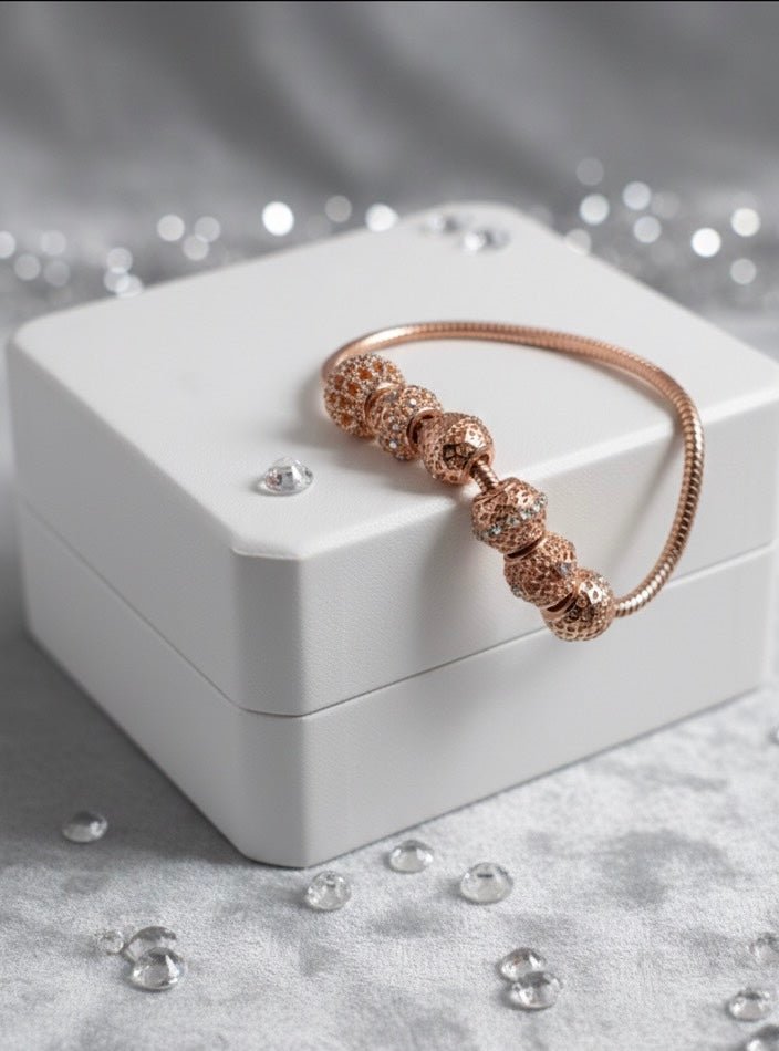 Eternal Radiance: The Rose Gold Charm Collection Bracelet