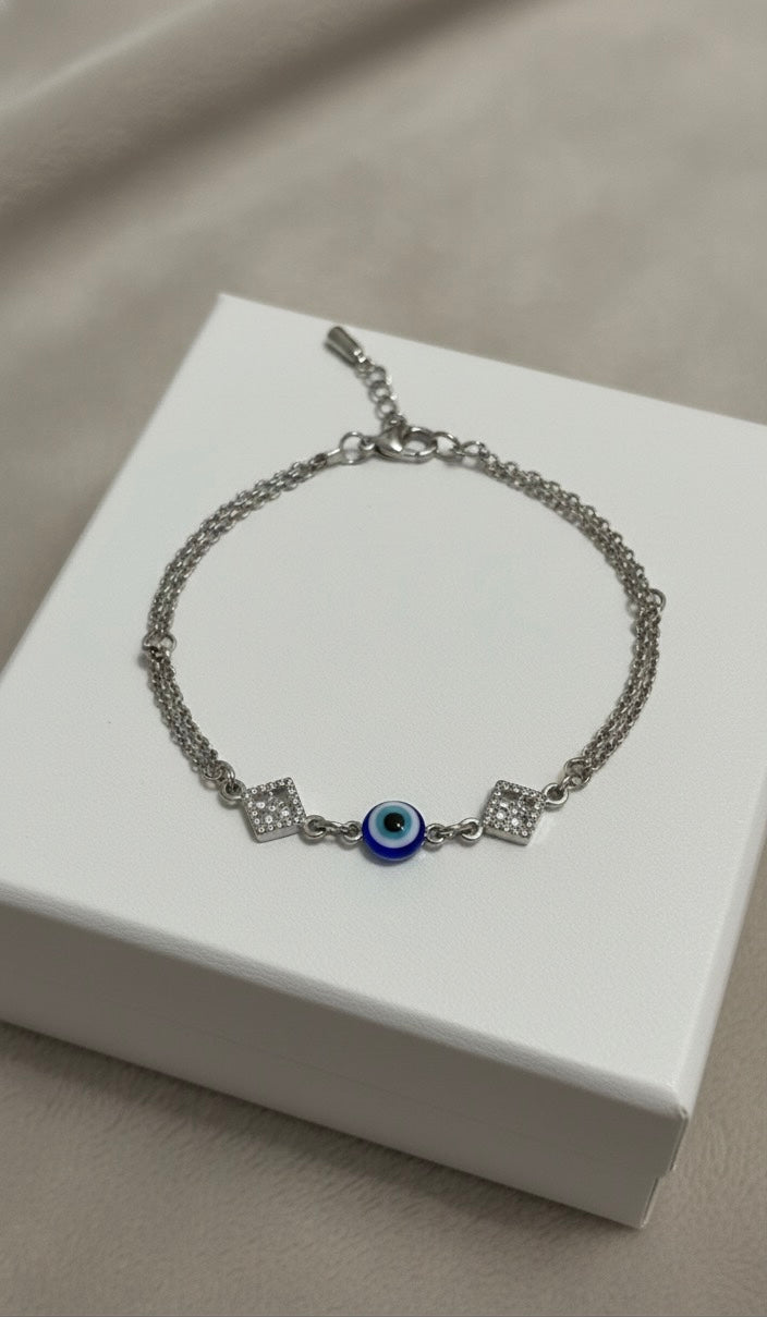The Azure Gaze: Dual-Strand Elegance Bracelet