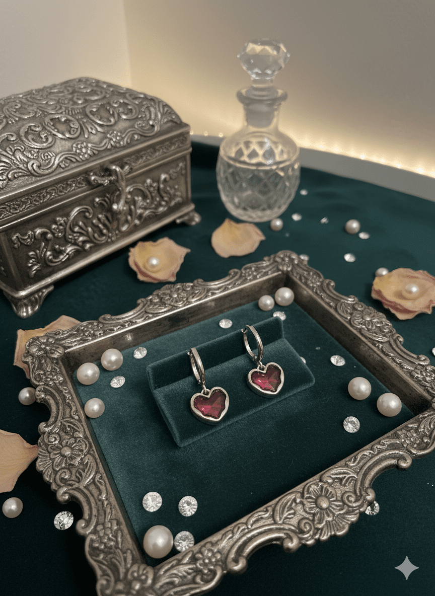 Eternal Flame: Ruby Heart Drop Earrings