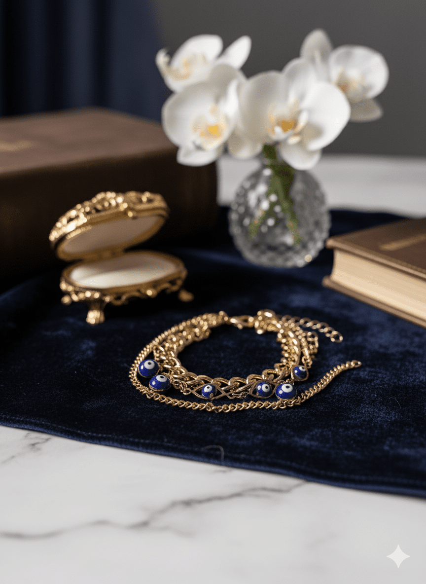 The Azure Gaze: A Triple-Layered Talisman Bracelet