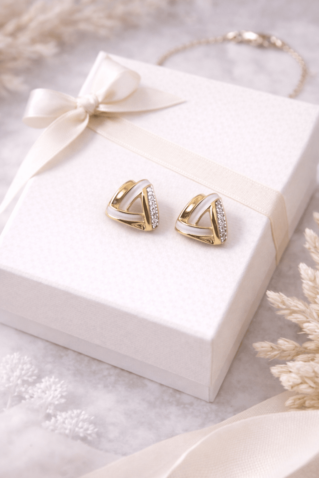 The Gilded Ivory Deco Triangles Earrings