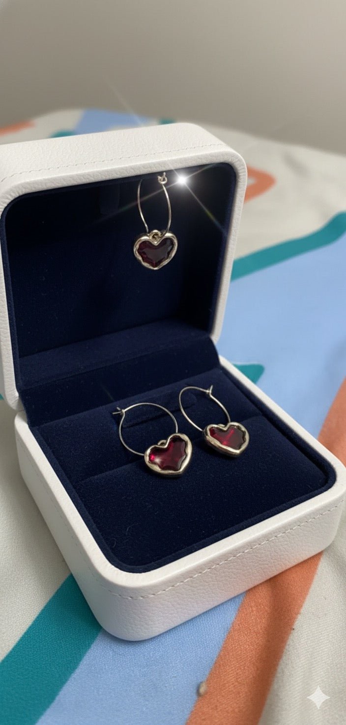 Eternal Flame: Ruby Heart Drop Earrings