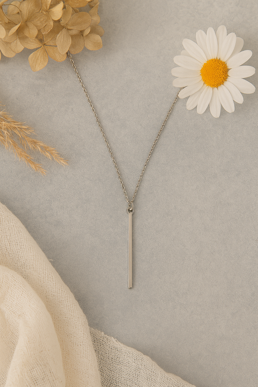 The Minimal Muse – Sleek Silver Bar Necklace