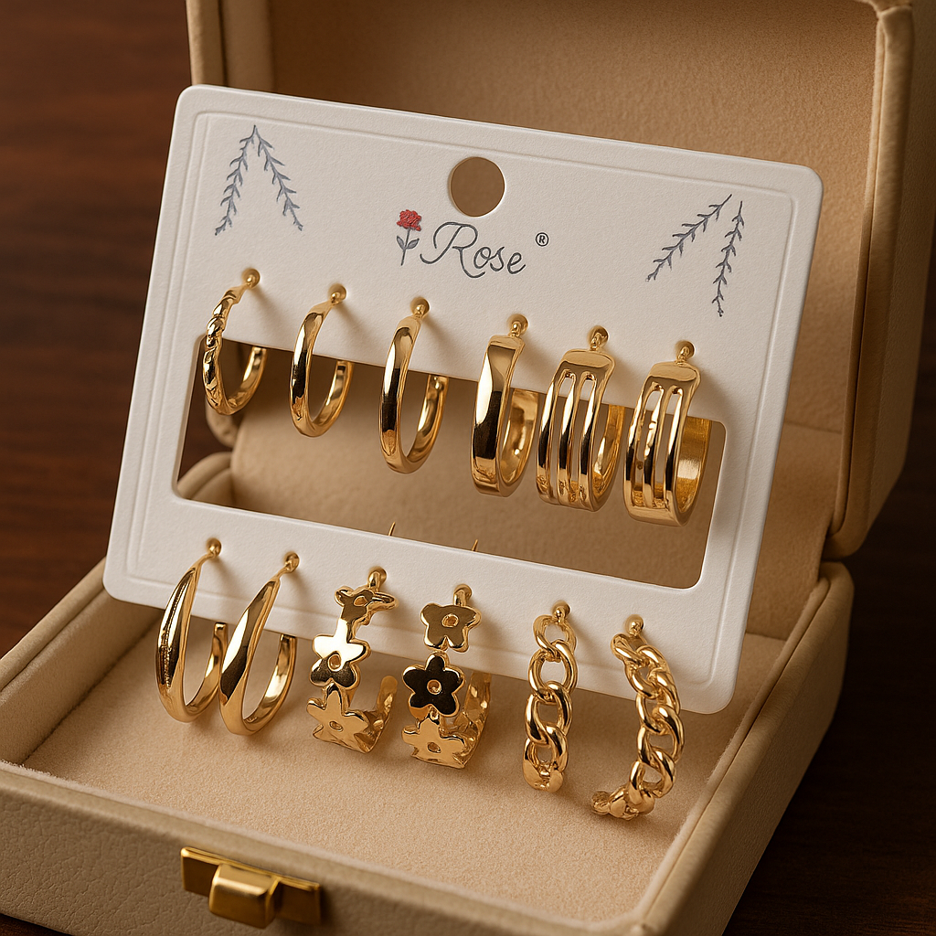 Golden Glow Earring Set – 6 Radiant Styles in One Box!