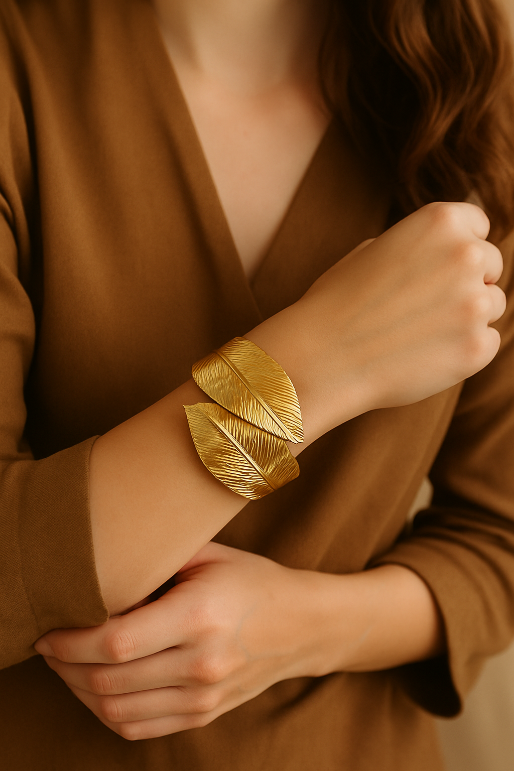 Golden Whisper: The Luxe Leaf Cuff