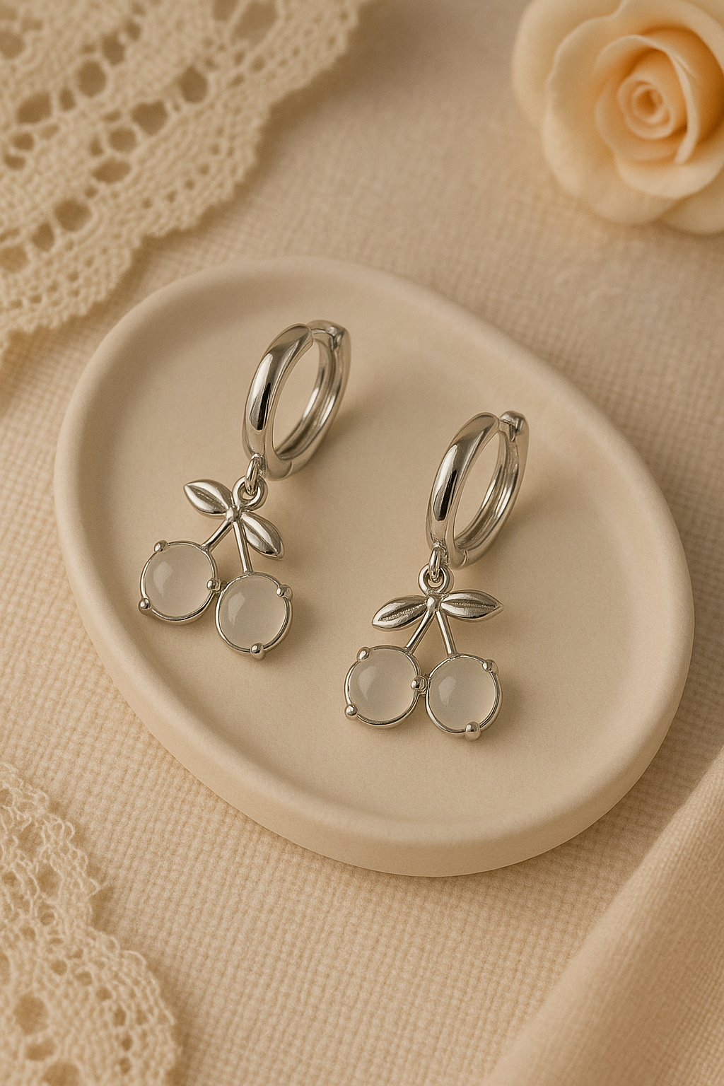 Ethereal Elegance – The Silver Cherry Drop Earrings