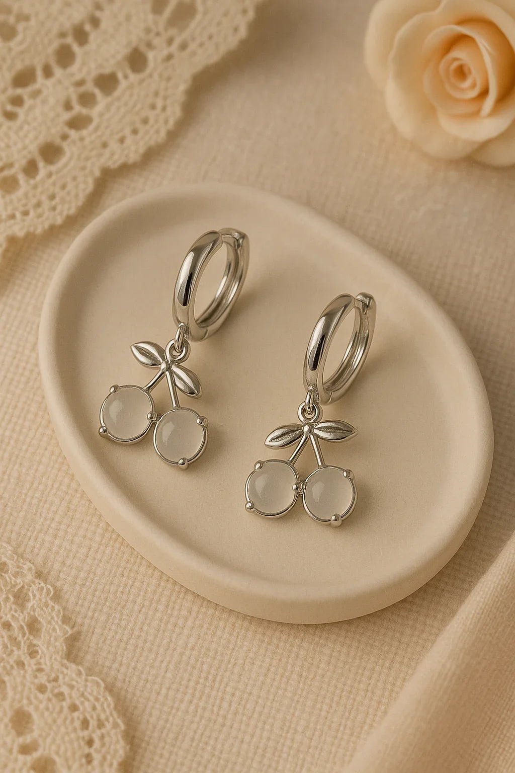 Ethereal Elegance – The Silver Cherry Drop Earrings - Kemyu