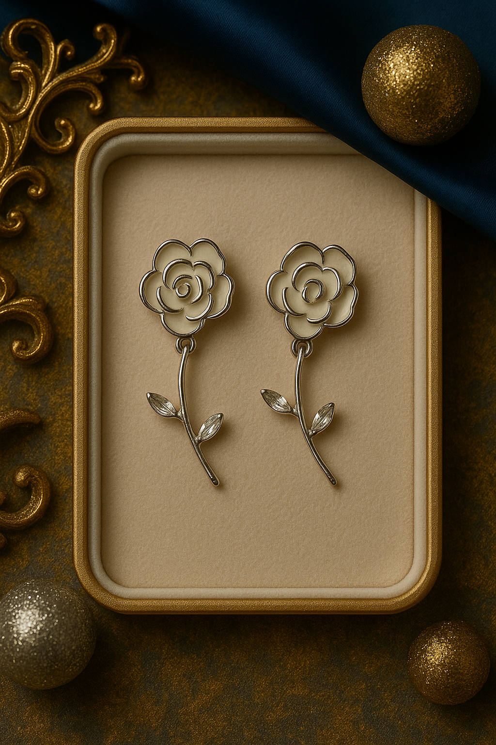 Silver Bloom: Intricate Floral Drop Earrings