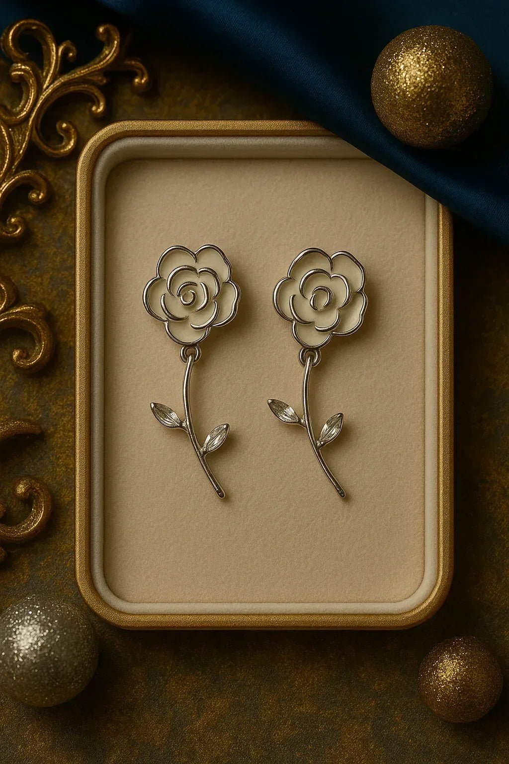 Silver Bloom: Intricate Floral Drop Earrings - Kemyu