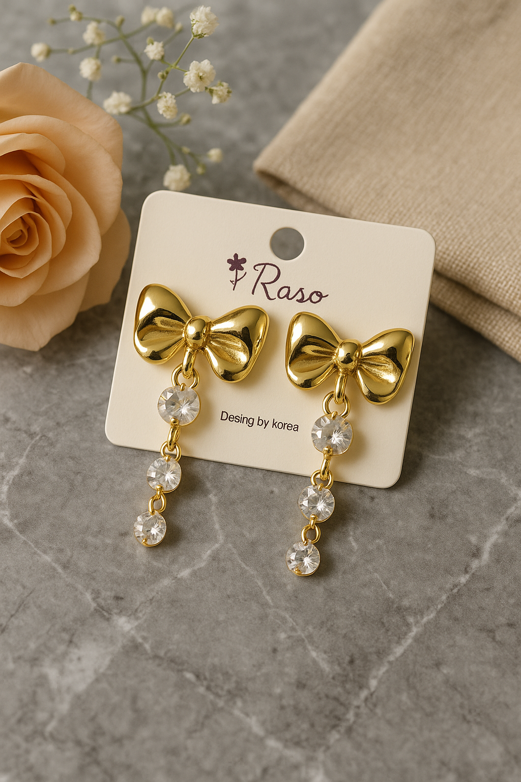 Golden Grace – Crystal Drop Bow Earrings