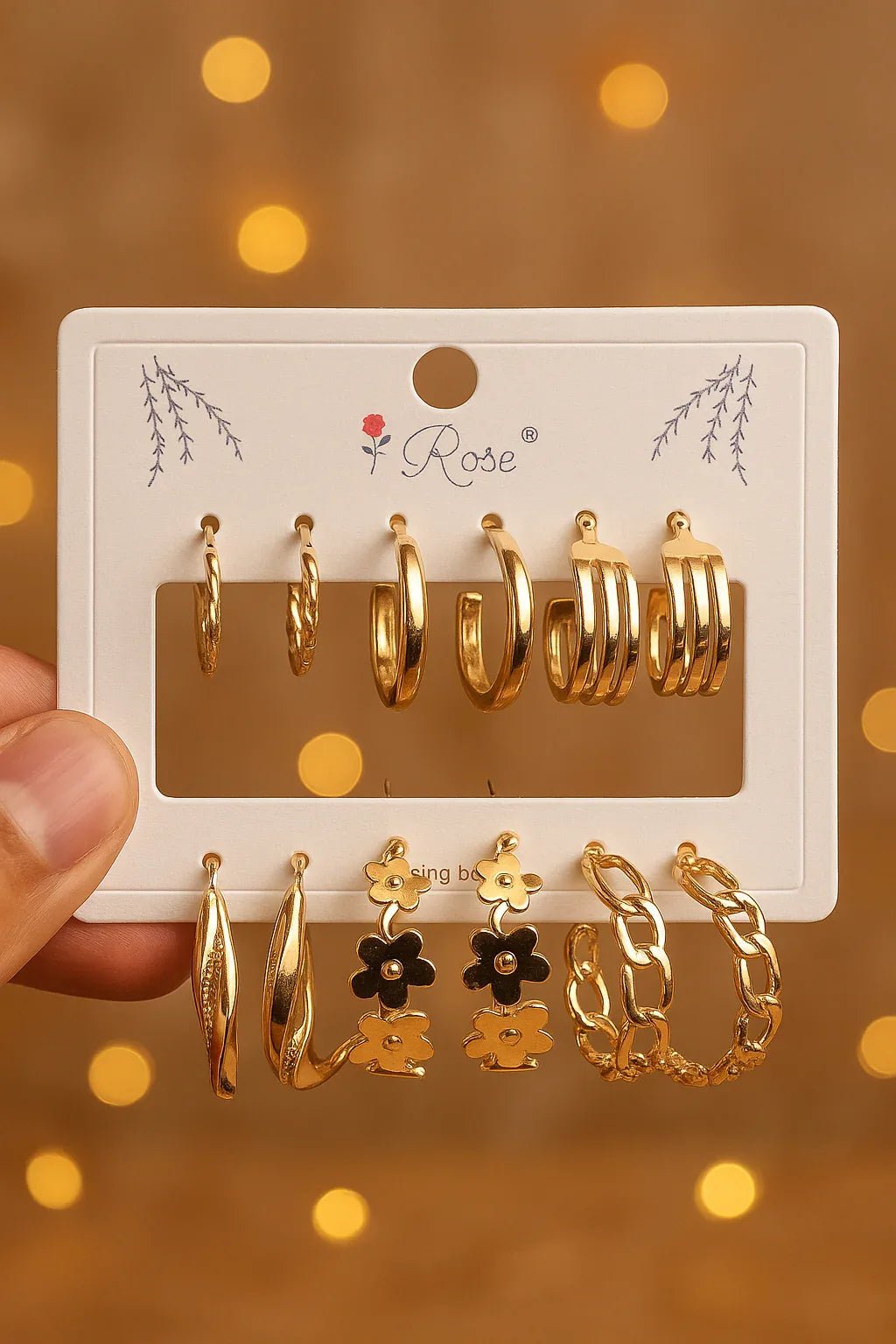 Golden Glow Earring Set – 6 Radiant Styles in One Box! - Kemyu