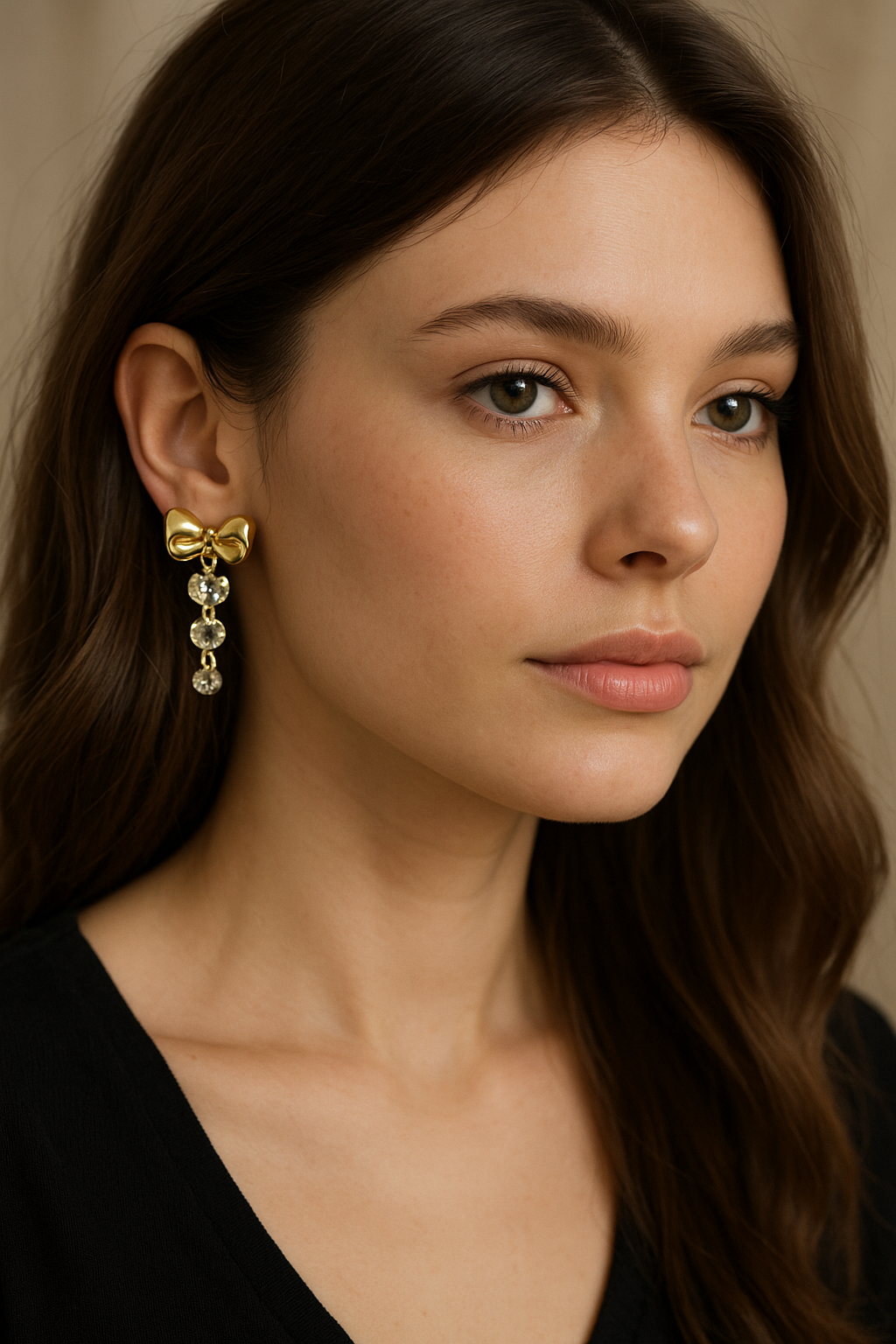 Golden Grace – Crystal Drop Bow Earrings