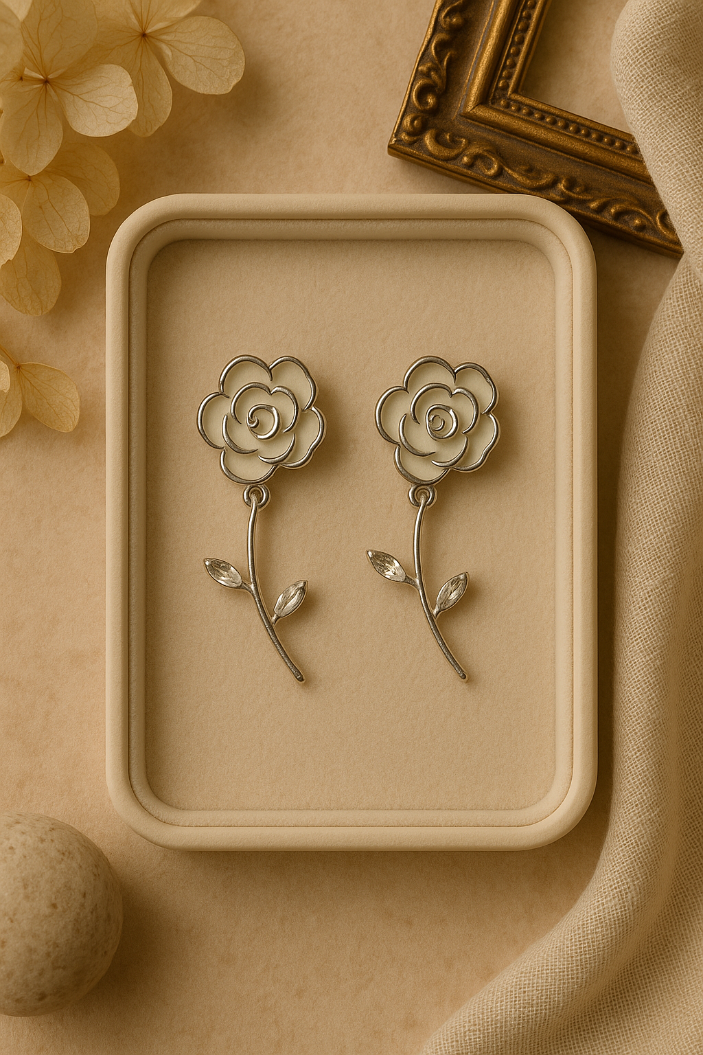 Silver Bloom: Intricate Floral Drop Earrings