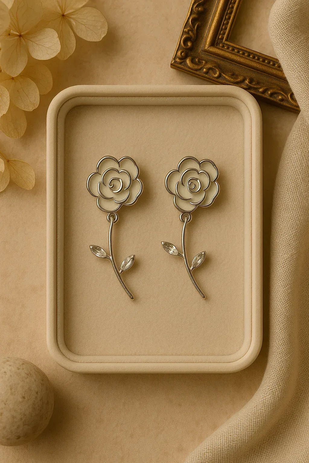Silver Bloom: Intricate Floral Drop Earrings - Kemyu