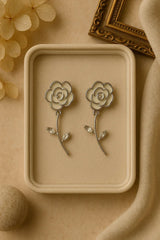 Silver Bloom: Intricate Floral Drop Earrings - Kemyu