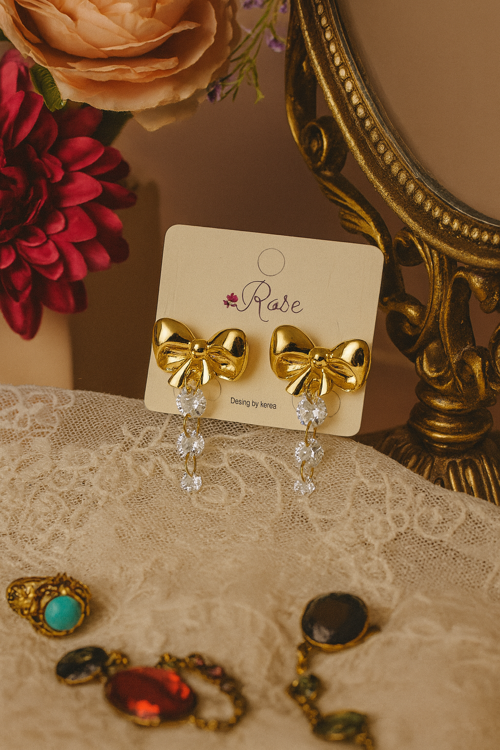 Golden Grace – Crystal Drop Bow Earrings