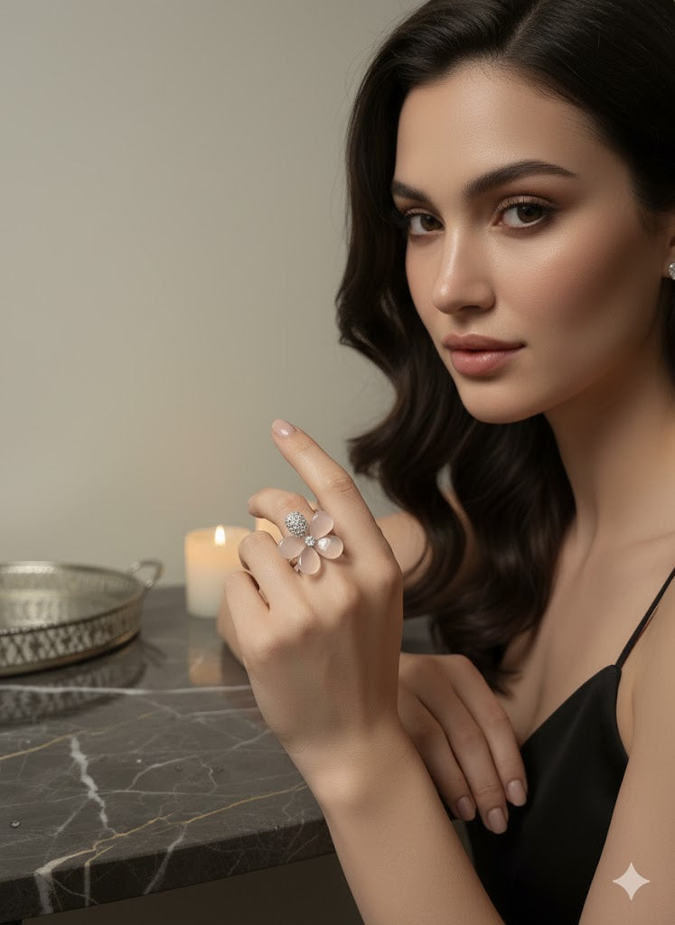 Royal Velvet Sparkle: The Luxury Diamond Flower Ring